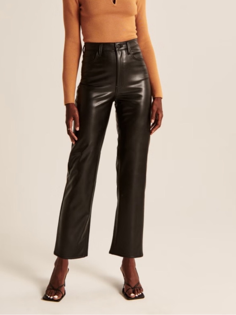 Abercrombie & Fitch Black High-Rise Faux Leather Straight-Leg Pants